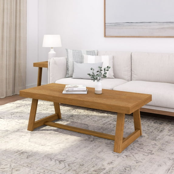 Plank+Beam Farmhouse Coffee Table, 54" Solid Wood Tables for Living Room, Rectangular Center Table