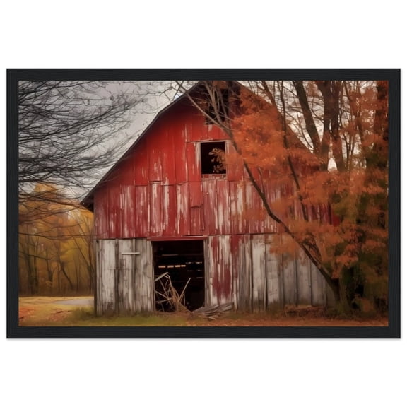 Classic Red Barn Rustic Modern Farmhouse Wall Art Unframed Paper Print