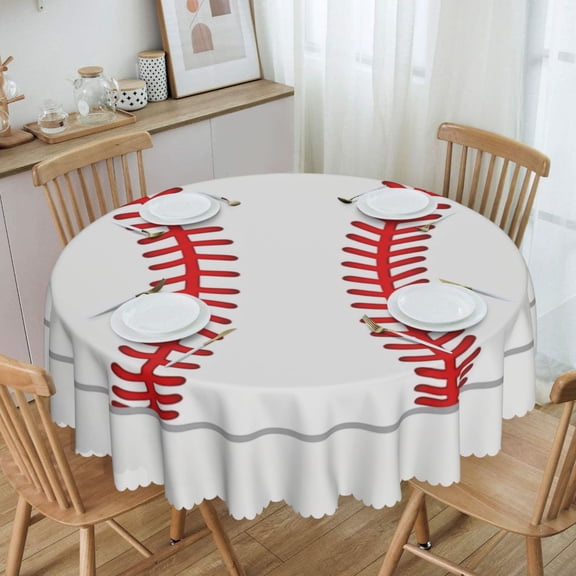 Classic Red Baseball Stitch Round Round Tablecloth Waterproof Oil Proof Spill Proof Table Cloth 70" for Camping, Dining, Indoor and Outdoor Table Cover