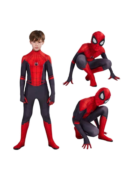 Classic Red Black Hero Cosplay Full Body Zentai Jumpsuit with 3D Visor Mask for Boys Kids
