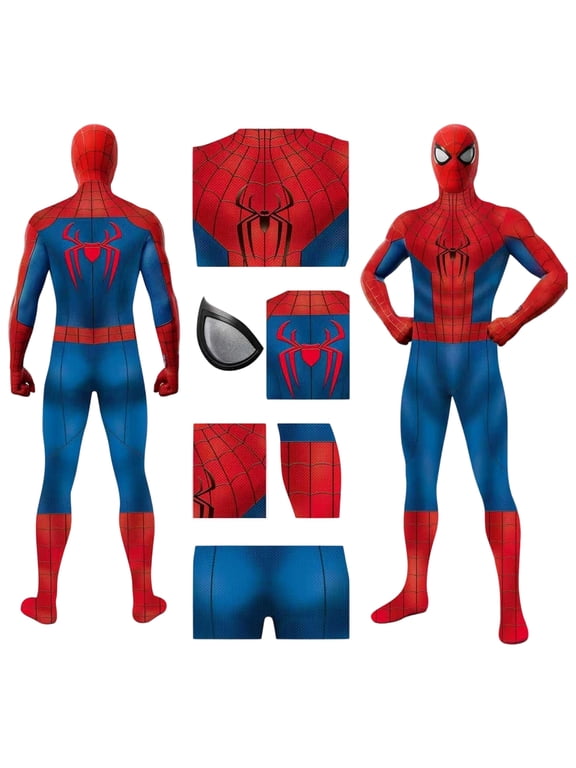 Classic Red Blue Spider Hero Zentai Suit Stretch Full Body Printed Superhero Cosplay Outfits for Adults Halloween Cosplay Events
