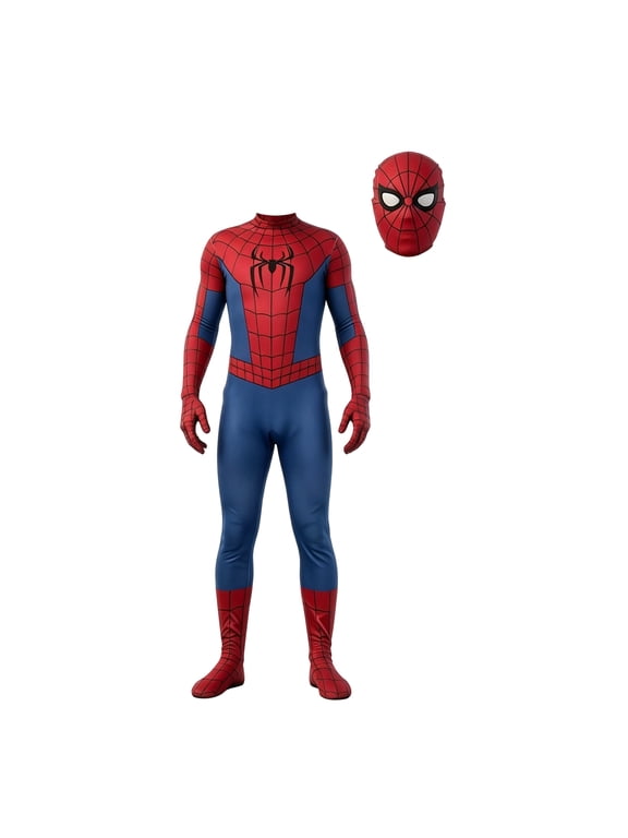 Classic Red Blue Spider Superhero Cosplay Bodysuit Jumpsuit, Brand New Day Zentai Suit with Headpiece for Party Dress Up for Adults & Boys