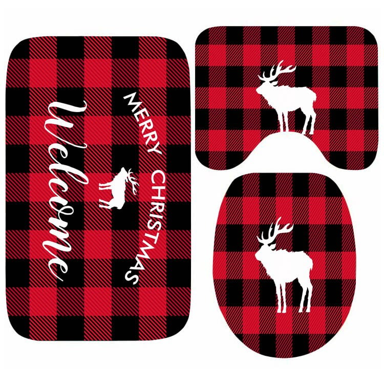Classic Red Buffalo Check Christmas Bathroom Mat Rug Carpet Reindeer