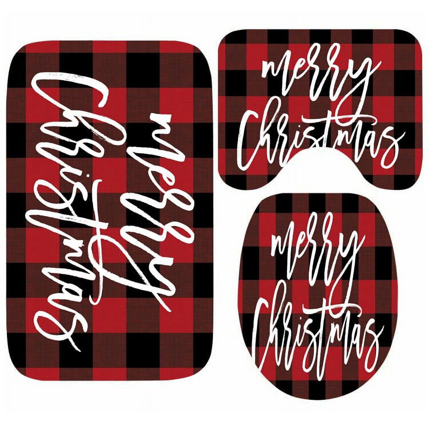 Classic Red Buffalo Check Christmas Bathroom Mat Rug Carpet Reindeer