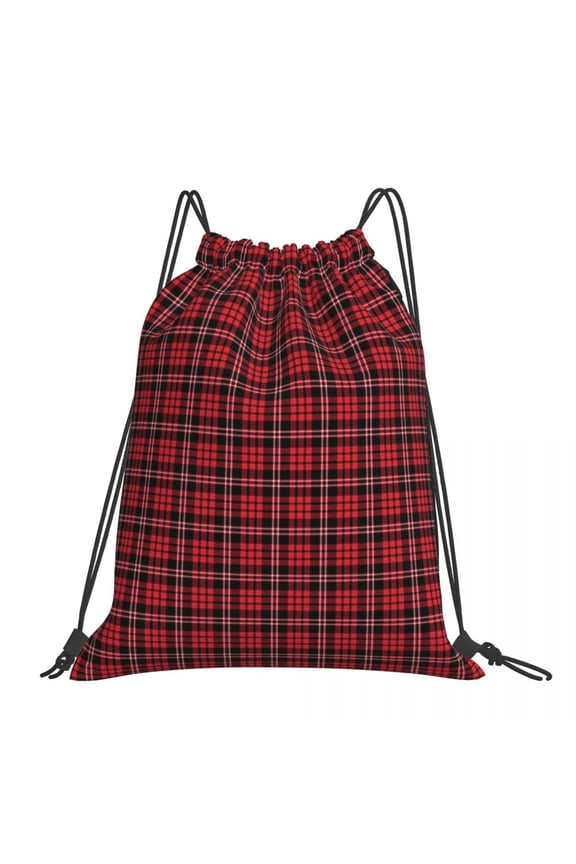 Classic Red Checkered Scottish Tartan Plaid Pattern Backpacks Casual Portable Drawstring Bags Sports Bag Book Bags For Travel