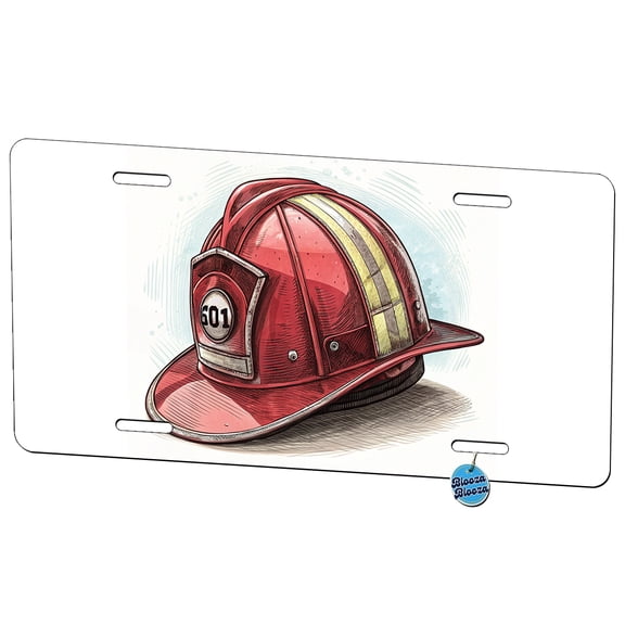 Classic Red Firefighter Fireman Helmet Metal Novelty License Plate