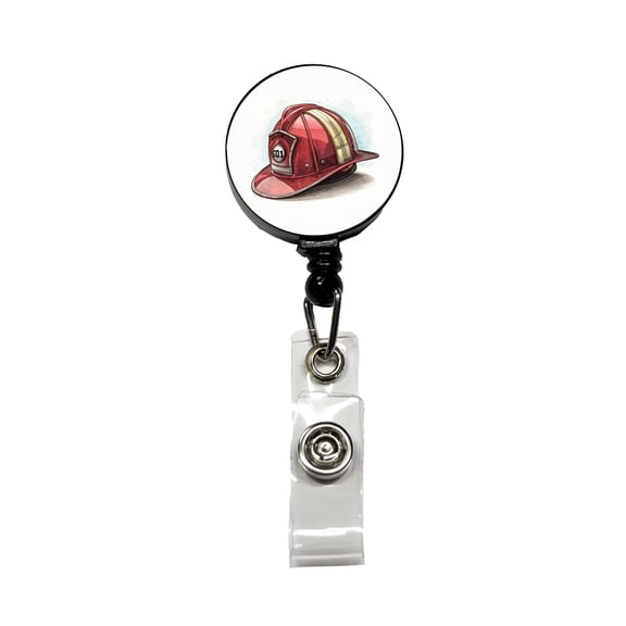 Classic Red Firefighter Fireman Helmet Retractable Reel ID Badge Key Card Name Tag Holder with Clip