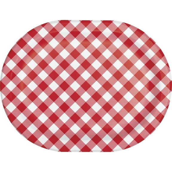 Classic Red Gingham 12-inch Oval Paper Plates 8 Per Pack