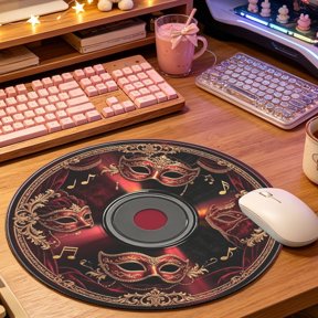 Classic Red Gold Retro Disc Round Mouse Pad, 2D Printed Mat for Office Gaming (8.66in), Desktop Decor & Festival Gift