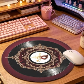 Classic Red Gold Retro Disc Round Mouse Pad, 2D Printed Mat for Office Gaming (8.66in), Desktop Decor & Festival Gift
