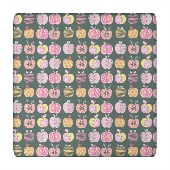 Classic Red and Green Apple Elastic Fitted Table Cover - Snug Fit Windproof Square Tablecloth with Cute Candy Print, Wrinkle-Free & Reusable for Parties, RV, or Garden (Fits 34x34 Inches)