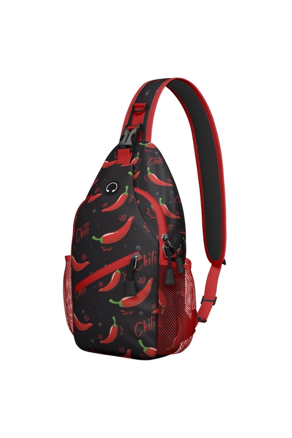 Classic Red and Green Apple Print Travel Sling Backpack, Lightweight Crossbody Bag with Cute Cartoon Fruit Pattern and Multi-Layer Storage for Apple Lovers