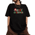 thumbnail image 1 of Classic Red Green Merry Christmas Print Tshirt Black Graphic Tees Shirts S-5XL Holiday Tops, 1 of 4