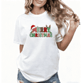 thumbnail image 1 of Classic Red Green Merry Christmas Print Tshirt trendy and popular round-neck design is retro White Graphic Tees Shirts S-5XL Holiday Classic Tops, 1 of 5