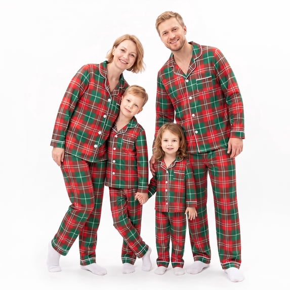 NIPAXO Family Matching Christmas Pajamas Set Long Sleeve Button-Down Holiday Sleepwear Classic Tartan Plaid Lounge Set for Dad Mom Kids