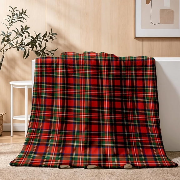 Classic Red & Green Tartan Plaid Throw Blanket, Cozy Microfiber Fleece, All-Weather Lightweight for Rustic Cabin, Traditional Scottish Farmhouse & Couch Decor Inches 30" x 40"