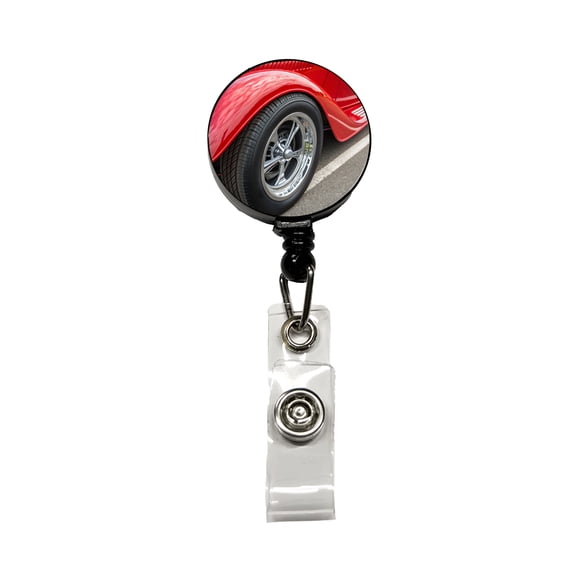 Classic Red Hot Rod Car Retractable Reel ID Badge Key Card Name Tag Holder with Clip