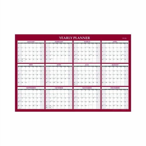 Classic Red Laminated Erasable Wall Calendar, 48 x 32, White/Red/Gray Sheets, 12-Month (Jan to Dec): 2026 | Bundle of 5