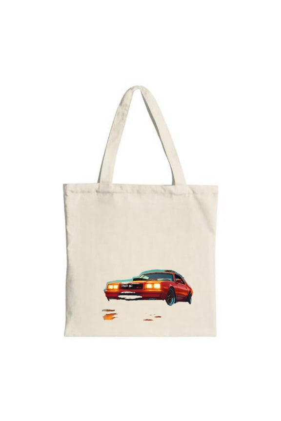 Classic Red Muscle Car Tote Bag - Sleek design with bold colors and prominent headlights perfect for shopping travel and parties