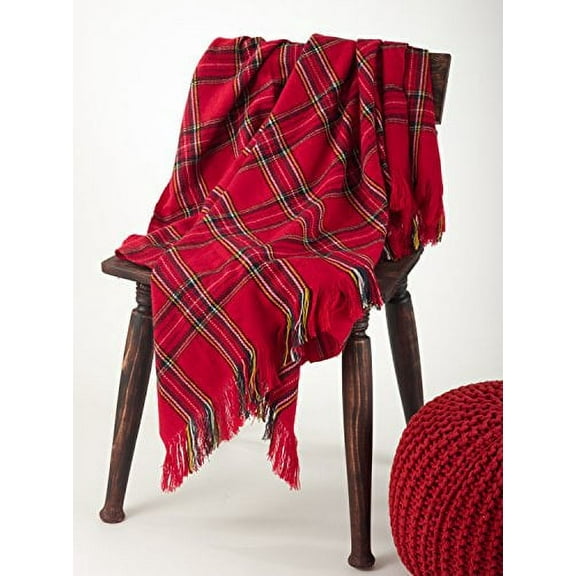 Classic Red Plaid Design Throw Blanket, 50"x60"