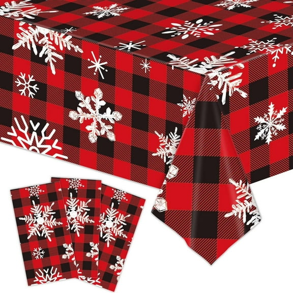 Classic Red Plaid Snowflake Christmas Tablecloth, 108x54 Inch Holiday Table DecorforWinter and New Year, Durable and Machine Washable,forDining and Buffet