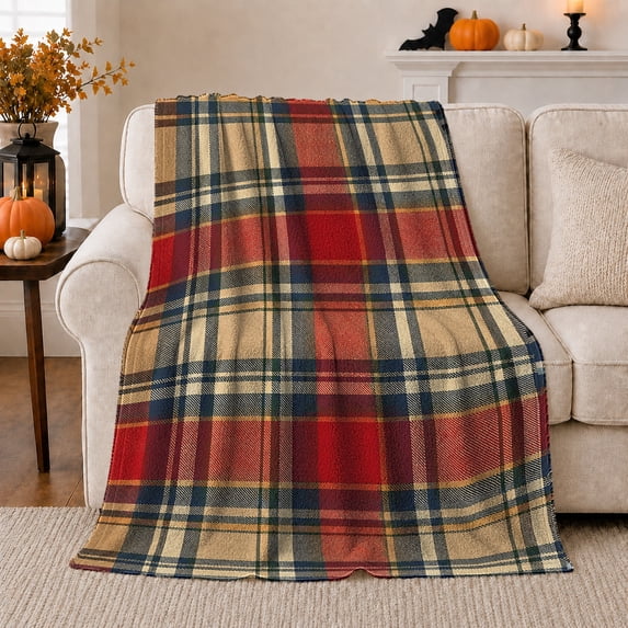 Classic Red Plaid Tartan Pattern, Dramatic Artistic Scene, Warm Flannel Blanket for Living Room and Reading Nook, Art Lovers person's Day Gift, Artistic Home Decor