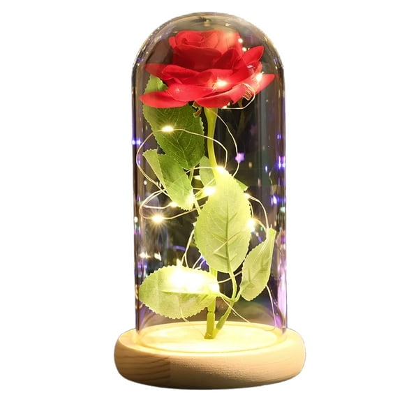 Classic Red Rose- LED glitter Rose in Glass Dome, Crystal Lumen bloom Rose, gift for a loved one or a Decoration to your home. Birthday Gifts, Valentines Gifts for Her