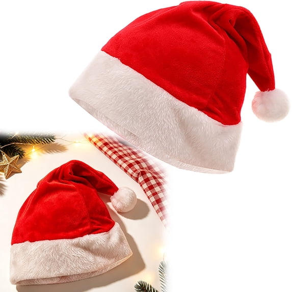 Classic Red Santa Hat, Non-woven Polyester Christmas Cap with White Cuff, Traditional Xmas Holiday Costume Party Supplies