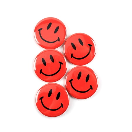 Classic Red Smiley Face Pinback Button Badges - 2.25 Inch Round - 5 Pack