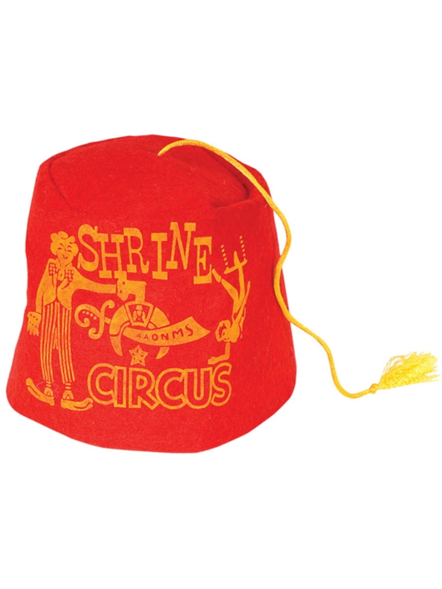 Classic Red Soft Felt Circus Shriners Aladdin Fez Hat With Yellow