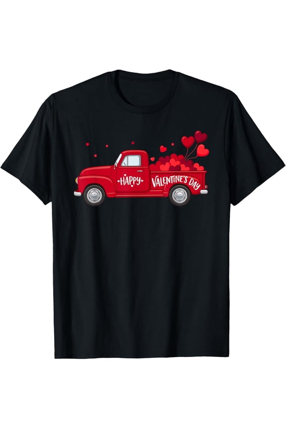 Classic Red Truck Happy Valentine's Day Farmhouse Hearts T-Shirt