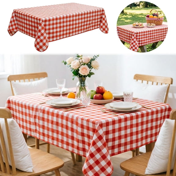 Classic Red White Checkered PE Tablecloth Resistant Water Repellent Foldable Reusable Lightweight Fabric for Picnic Dining Party Kitchen Daily Table Decoration