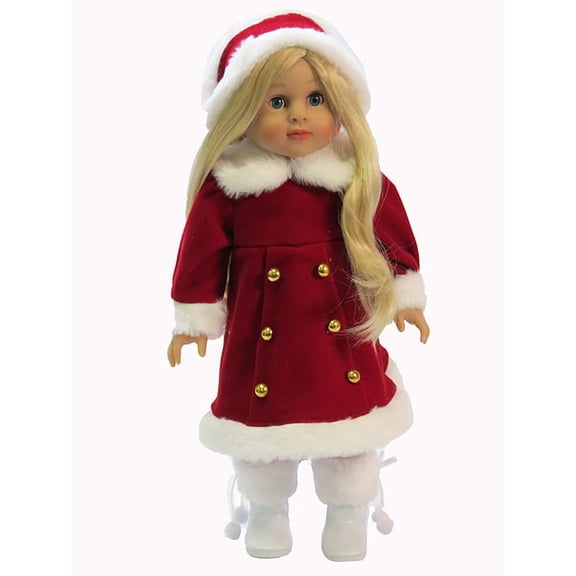 Classic Red & White Coat w/ Fur & Head Piece 3pc Made to fit an 18in Doll