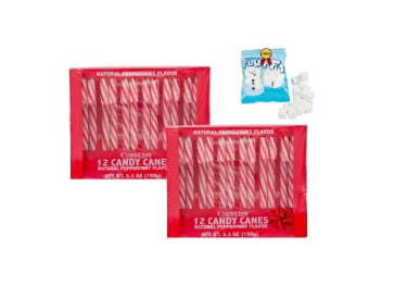 Classic Red & White Natural Peppermint Flavored Candy Canes 12-ct, Festive Holiday Treats for Stocking Stuffers, Gift Baskets, Christmas Decorations, (Pack of 2) with Free Mini Pack of Marshmallows