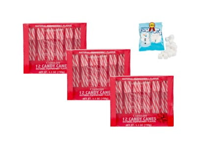 Classic Red & White Natural Peppermint Flavored Candy Canes 12-ct, Festive Holiday Treats for Stocking Stuffers, Gift Baskets, Christmas Decorations, (Pack of 3) with Free Mini Pack of Marshmallows