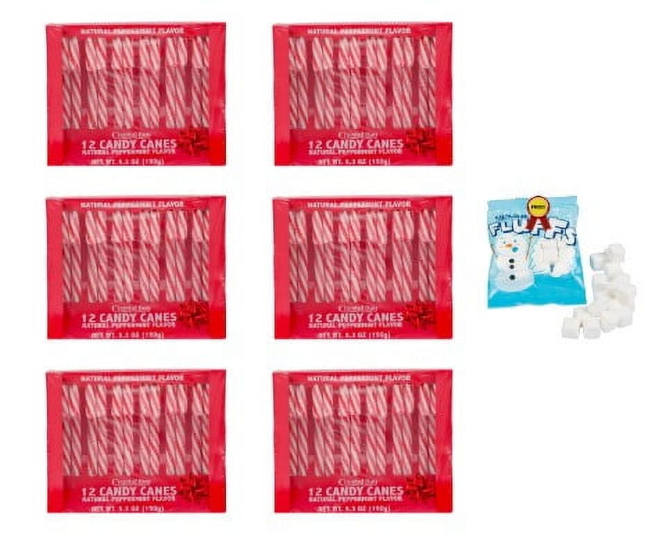 Classic Red & White Natural Peppermint Flavored Candy Canes 12-ct, Festive Holiday Treats for Stocking Stuffers, Gift Baskets, Christmas Decorations, (Pack of 6) with Free Mini Pack of Marshmallows