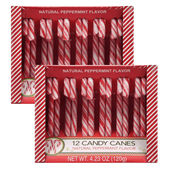 Classic Red & White Peppermint Candy Canes Natural Peppermint Flavor 12pc Holiday Candy per Box Great for Christmas Snacking Baking & Xmas Tree Decor Pack of 2 Total fo 24ct & CUSTOM Storage Carrier