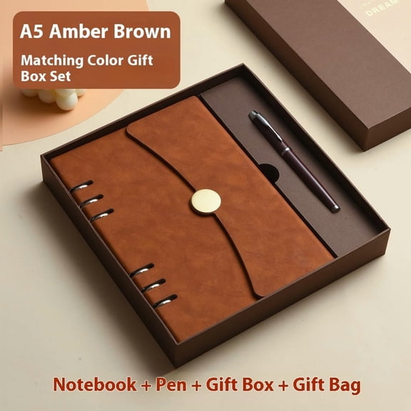 Classic Refillable Notebook, Brown-A5-Comes with packaging box and pen Business Office Notebook