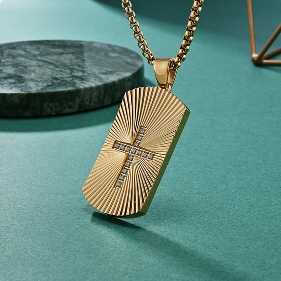 Classic Religious Jewelry Waterproof Tarnish Free 14K Yellow Gold Christian Iced Cross Pendant Necklaces for Men Male