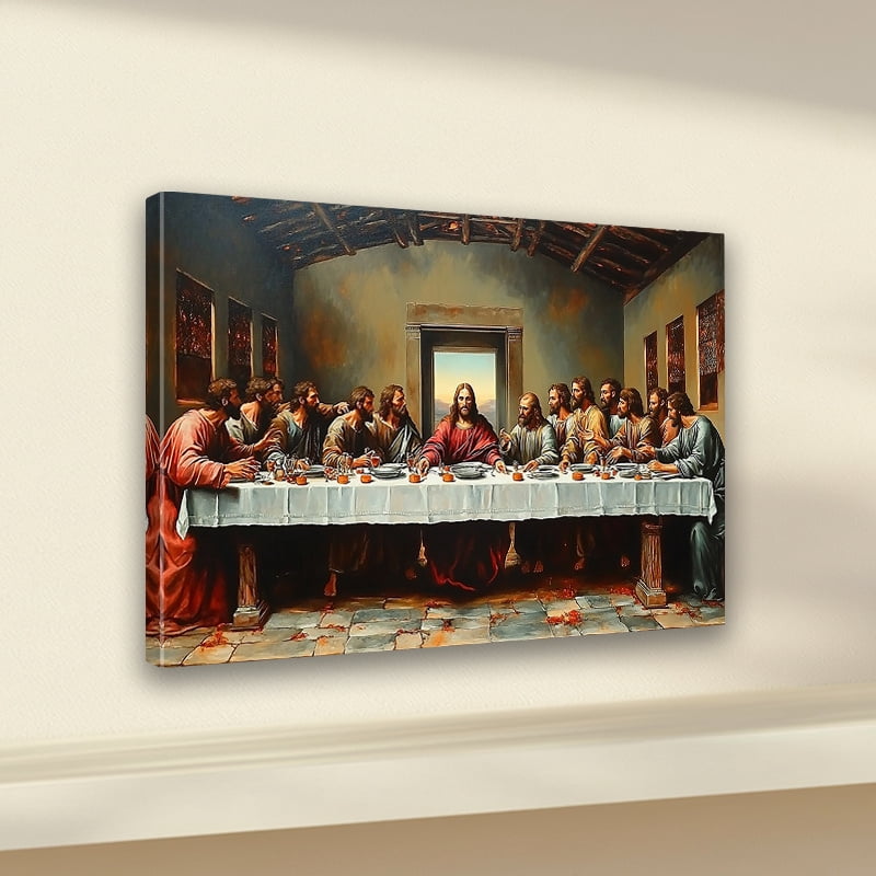 Classic Religious The Last Supper Framed Canvas Art Print - Wood Frame, Horizontal Orientation, Multiple Sizes for Living Room, Dining Room, Church - Holiday Decor for Christmas, Easter,