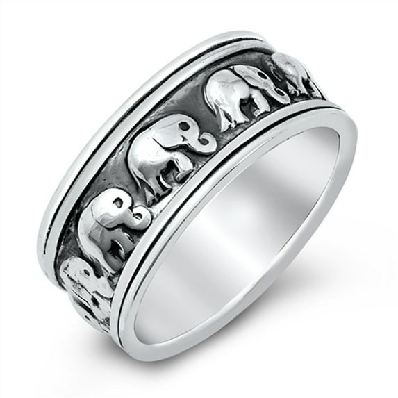 Classic Repeating Elephant Animal Ring .925 Sterling Silver Band Jewelry Female Male Unisex Size 6