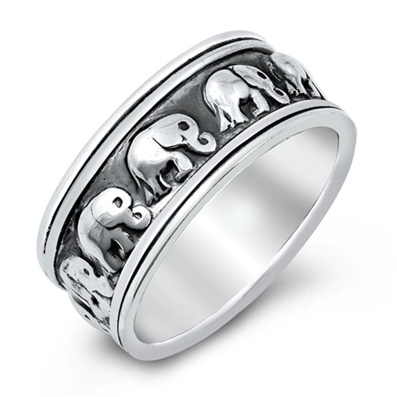Classic Repeating Elephant Animal Ring .925 Sterling Silver Band Jewelry Female Male Unisex Size 7