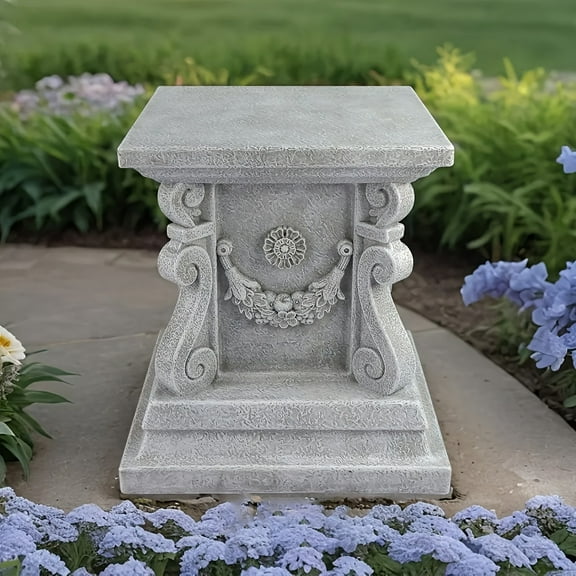 Classic Resin Pedestal Stand 11.5x11.5x12.3 Inch - Weatherproof Floral Base for Garden Statues, Indoor/Outdoor Sculpture Display