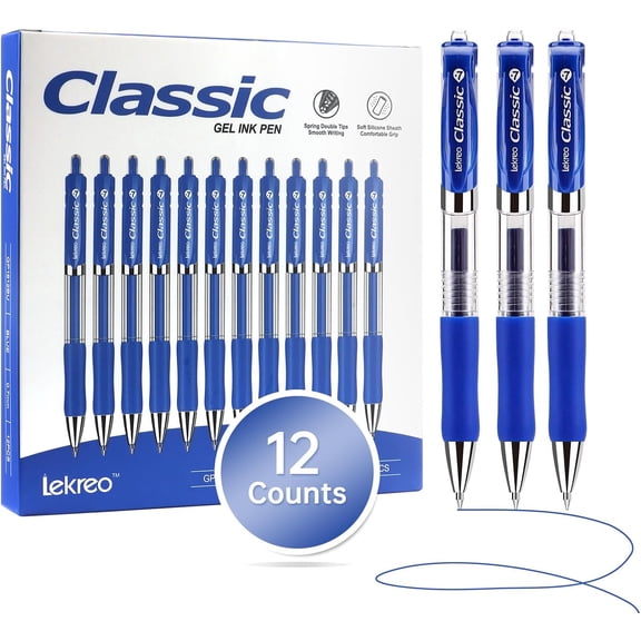 Classic Retractable Gel Roller Pens, 0.7mm Fine Point, Blue Ink (Blue Ink - 12 Packs)