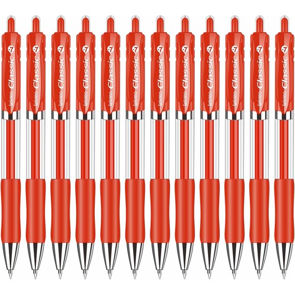 Classic Retractable Gel Roller Pens, 0.7mm Fine Point, Red Ink (Red - 12 Packs)
