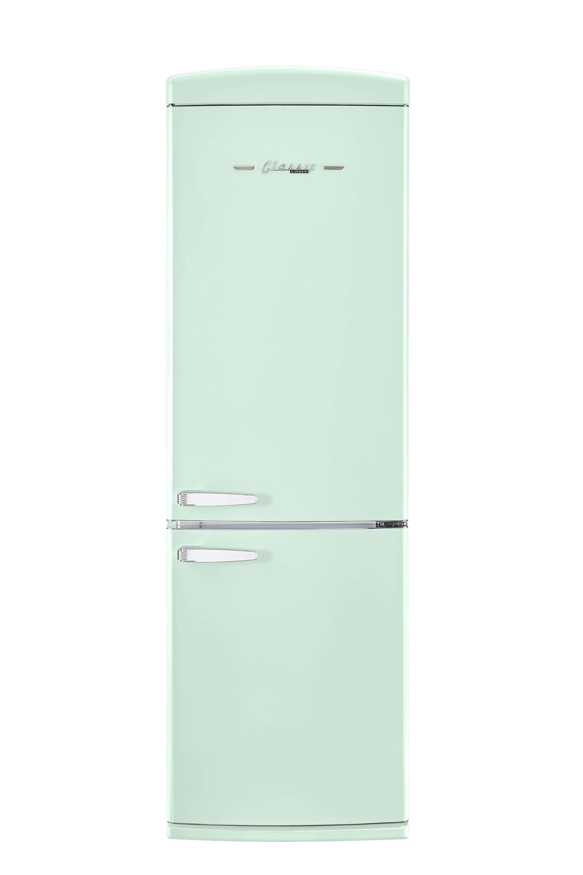 Summer Mint Green Retro Bottom Mount Fridge with Chrome Accents