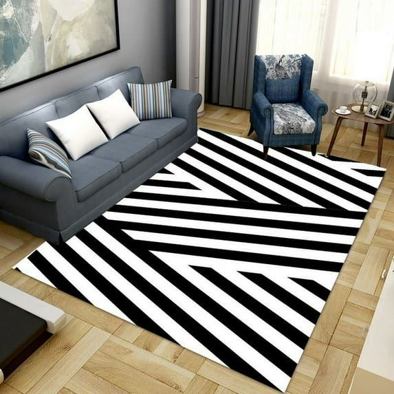 Classic Retro Black White Striped Carpet Luxury Living Room Large Area rative Mat Thickened Soft Pla