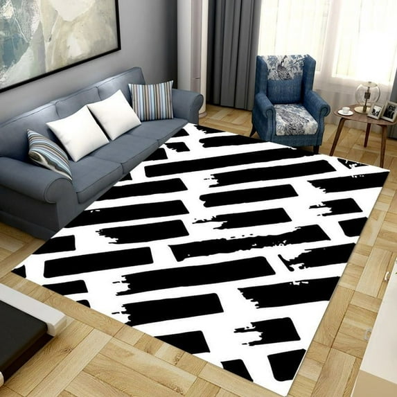 Classic Retro Black White Striped Carpet Luxury Living Room Large Area rative Mat Thickened Soft Pla