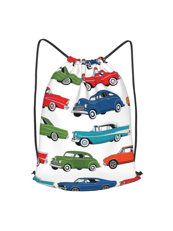 Classic Retro Car Pattern Drawstring Backpack Gym String Bag Sports Sackpack Cinch Sack, M