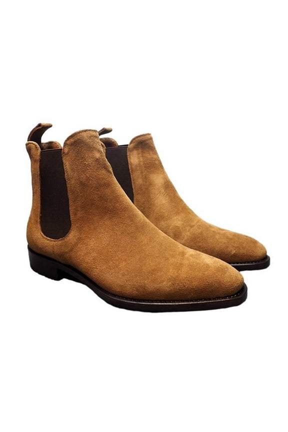 Men's Chelsea Boots - Slip-On Ankle Boots with Elastic Side Panels, Classic Round Toe & Low Heel for Casual or Smart Wear